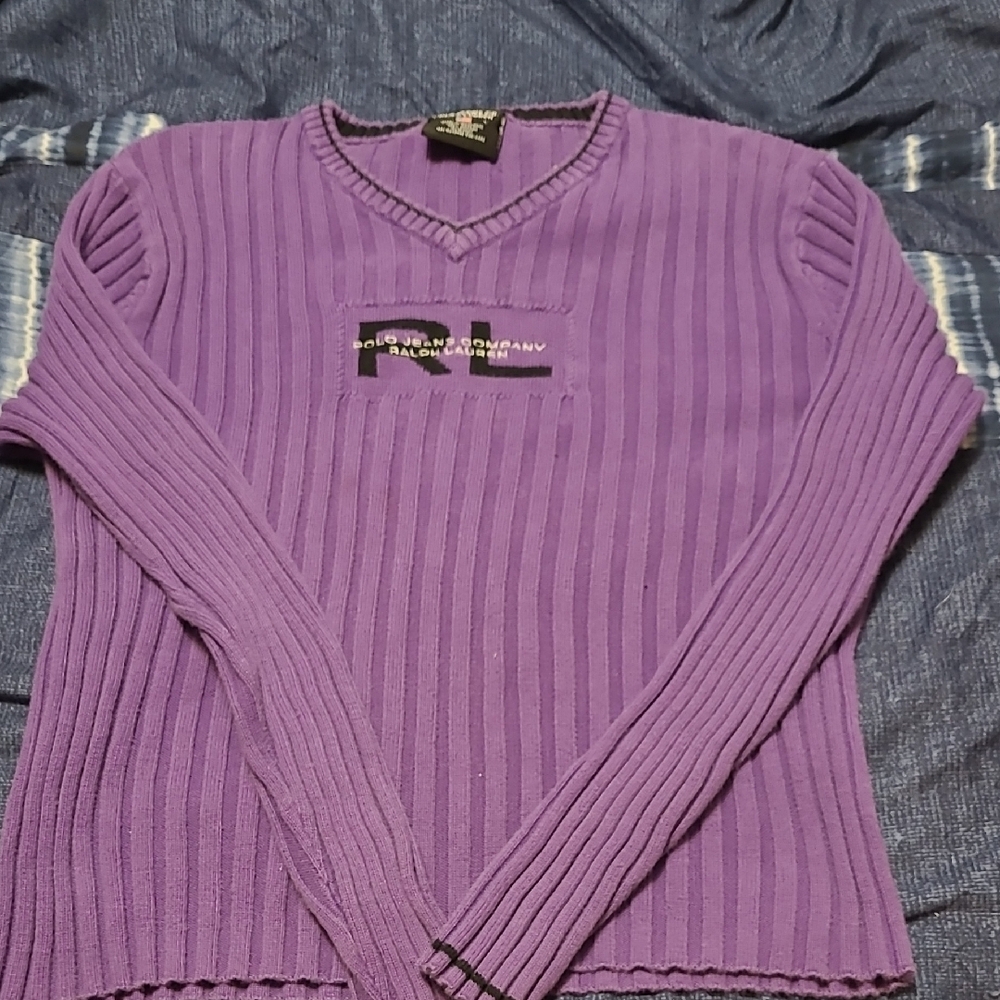 Polo By Ralph Lauren Vibrant Purple Ribbed V-Neck Sweater,  Size Large